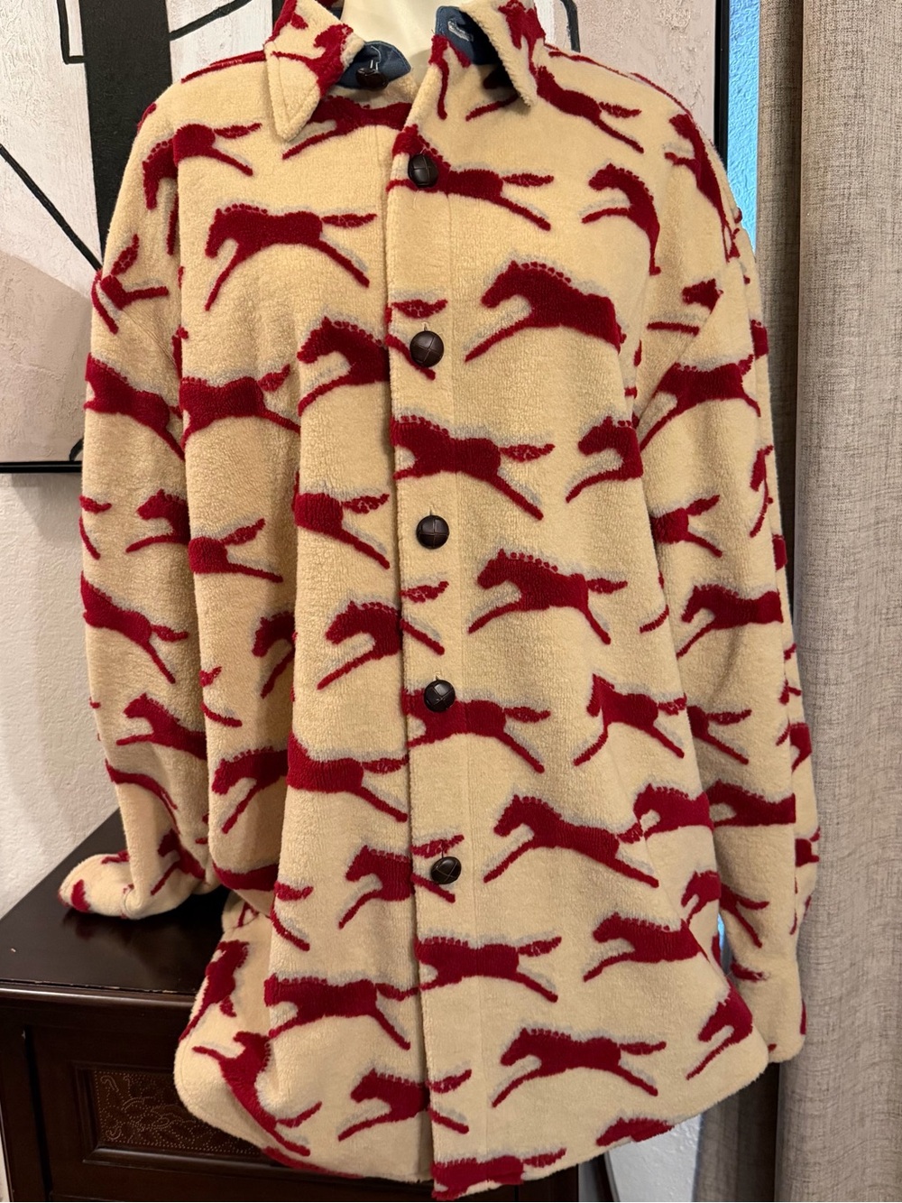 Born Fly Ranch Collection Fleece Shacket with Red Horse Print Sz Large